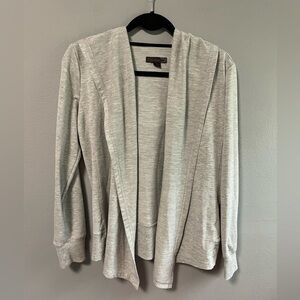 JWS Collection open front cardigan jacket with hoodie in gray. Size Small.